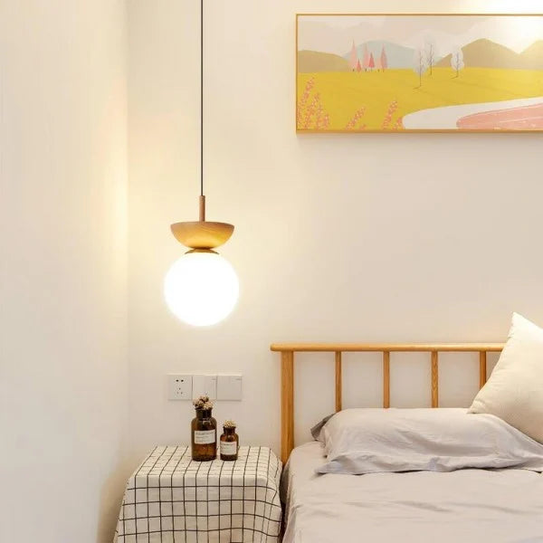 Nordiva: Pendant Light Made of Metal & Glass with Wood Look – for Scandinavian Living Spaces & Offices