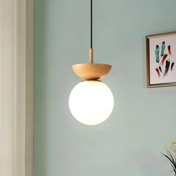 Nordiva: Pendant Light Made of Metal & Glass with Wood Look – for Scandinavian Living Spaces & Offices