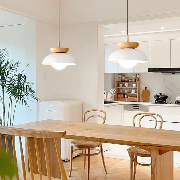 Nordiva: Pendant Light Made of Metal & Glass with Wood Look – for Scandinavian Living Spaces & Offices