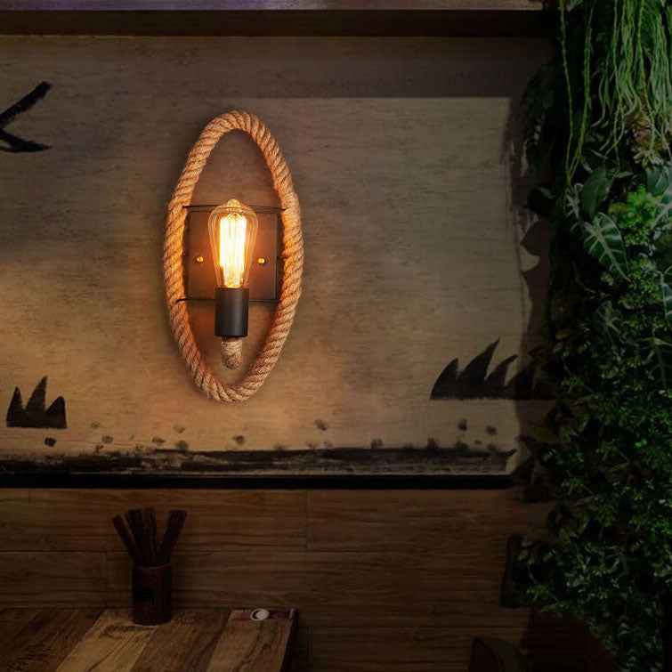 Retro Hemp Rope 1-Light Wall Sconce Lamp - Dual Design Options
