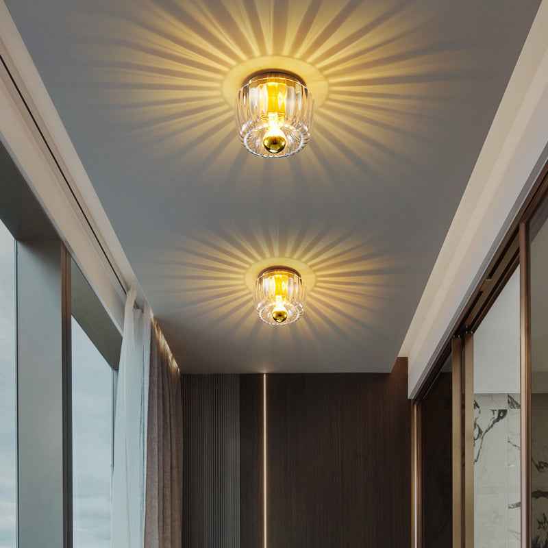 Contemporary Dual-Purpose 1-Light Flush Mount with Glass Sun Design and Full Copper Finish