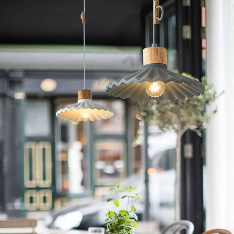 Contemporary Macaron Cement Scalloped 1-Light Pendant Lamp for Living Room