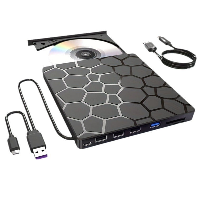 7-in-1 Portable External CD/DVD Drive for Laptop with USB 3.0, USB-C, 8-Port Hub, and SD Card Reader