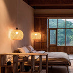 Beige Bamboo Weaving Round Ball Pendant Light - 1-Light Japanese Design