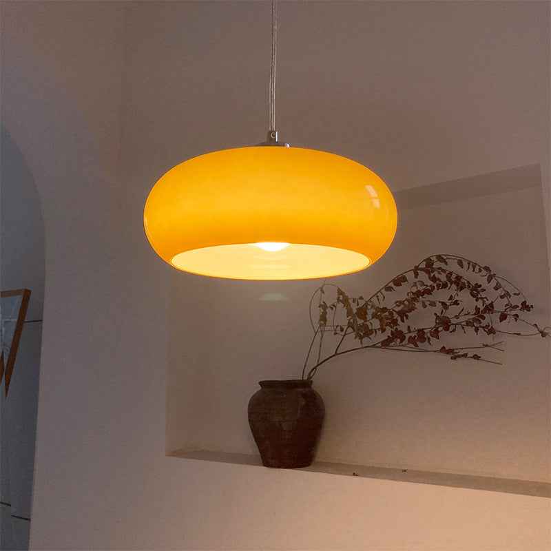 Retro White and Orange Glass Dome Single Pendant Light