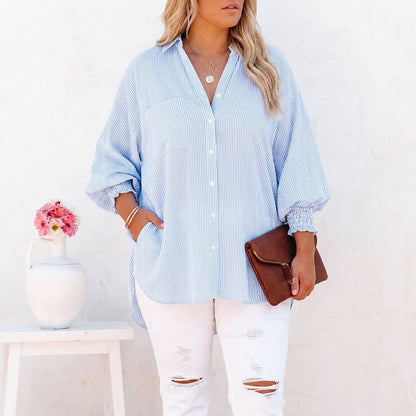 Comfortable Blouse for Women Striped Oversized Long-Sleeve