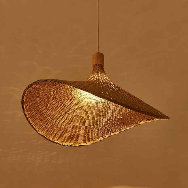 Bamboo Woven Straw Hat Pendant Light with Single Bulb