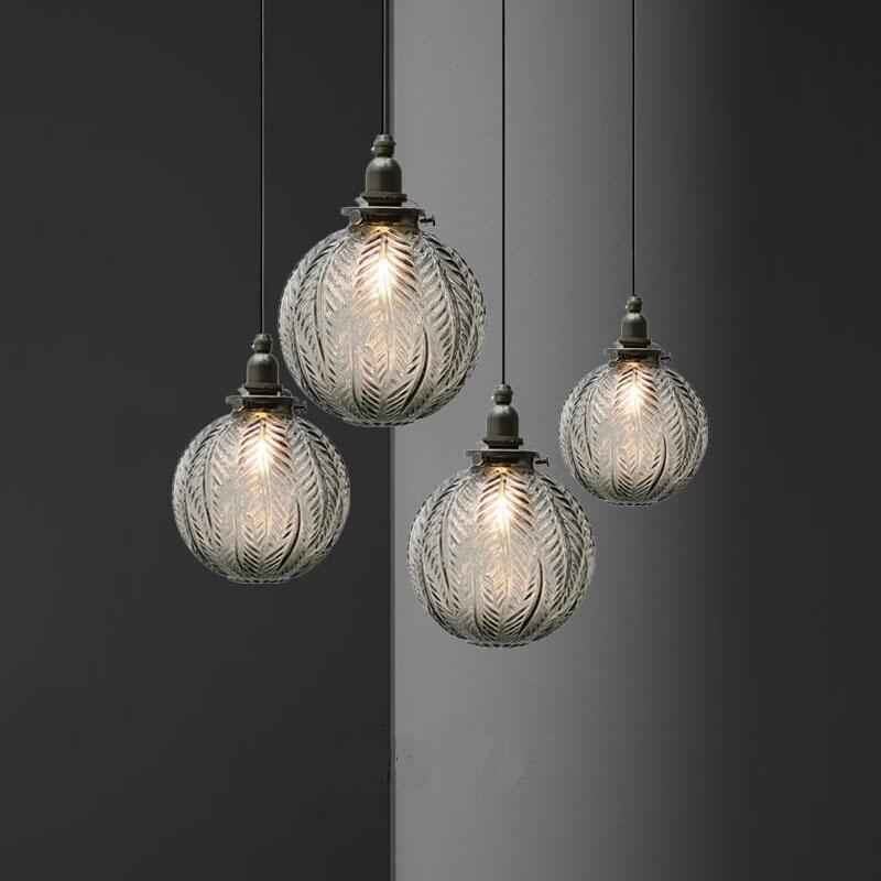 Vintage Lotus Textured Glass 1-Light Globe Pendant Lamp