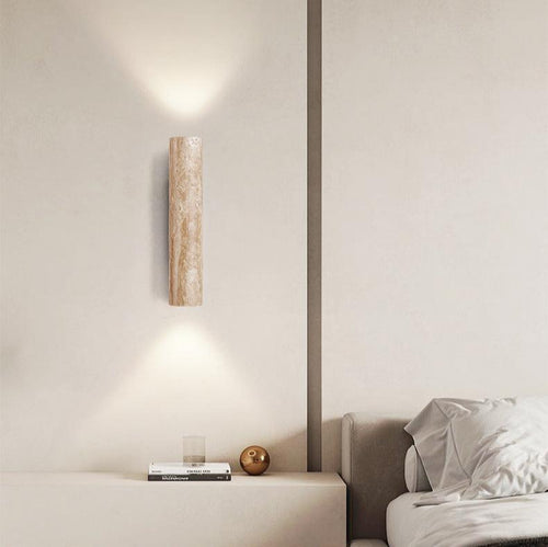 Japandi Travertine Wood Cylinder Wall Sconce LED 1-light