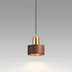 Bamboo Cylinder Pendant Light | Walnut & Brass, Adjustable Height