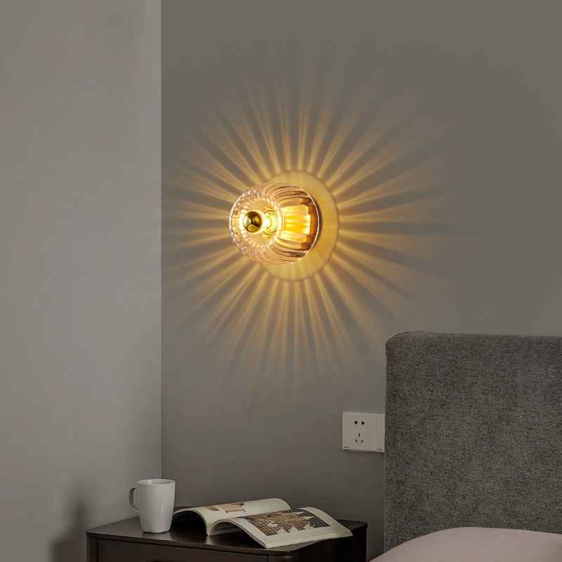 Contemporary Dual-Purpose 1-Light Flush Mount with Glass Sun Design and Full Copper Finish