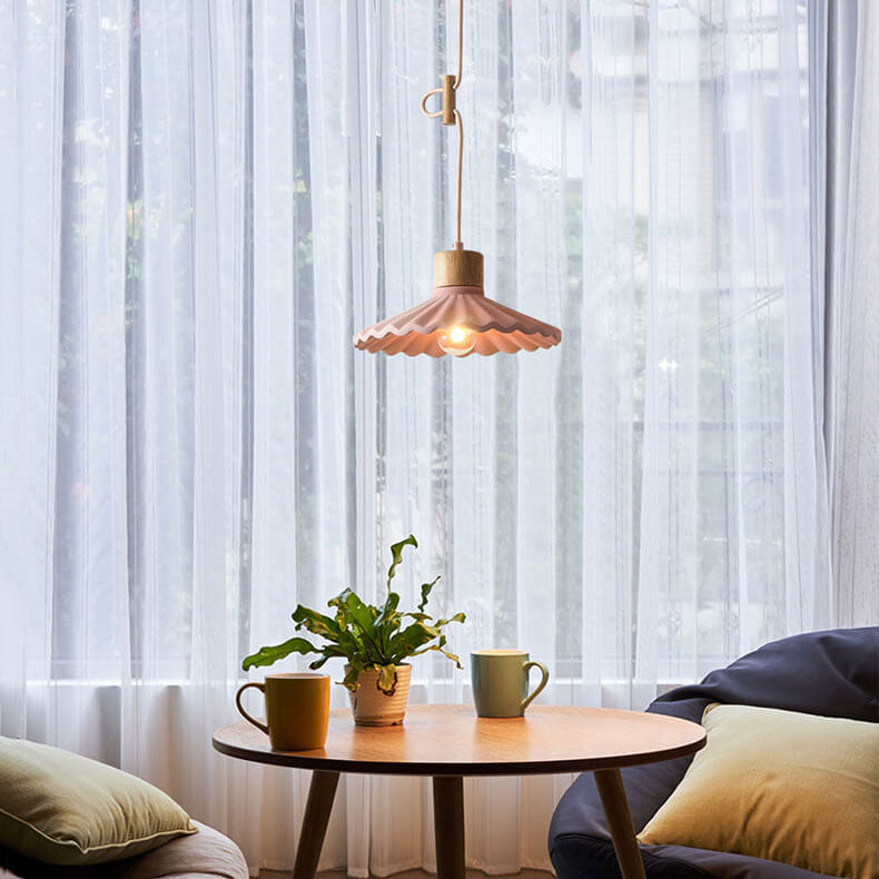 Contemporary Macaron Cement Scalloped 1-Light Pendant Lamp for Living Room