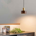Bamboo Cylinder Pendant Light | Walnut & Brass, Adjustable Height
