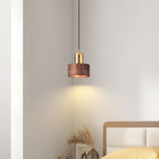 Bamboo Cylinder Pendant Light | Walnut & Brass, Adjustable Height