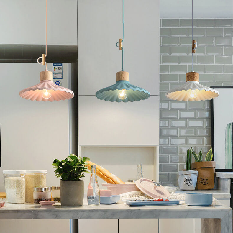 Contemporary Macaron Cement Scalloped 1-Light Pendant Lamp for Living Room