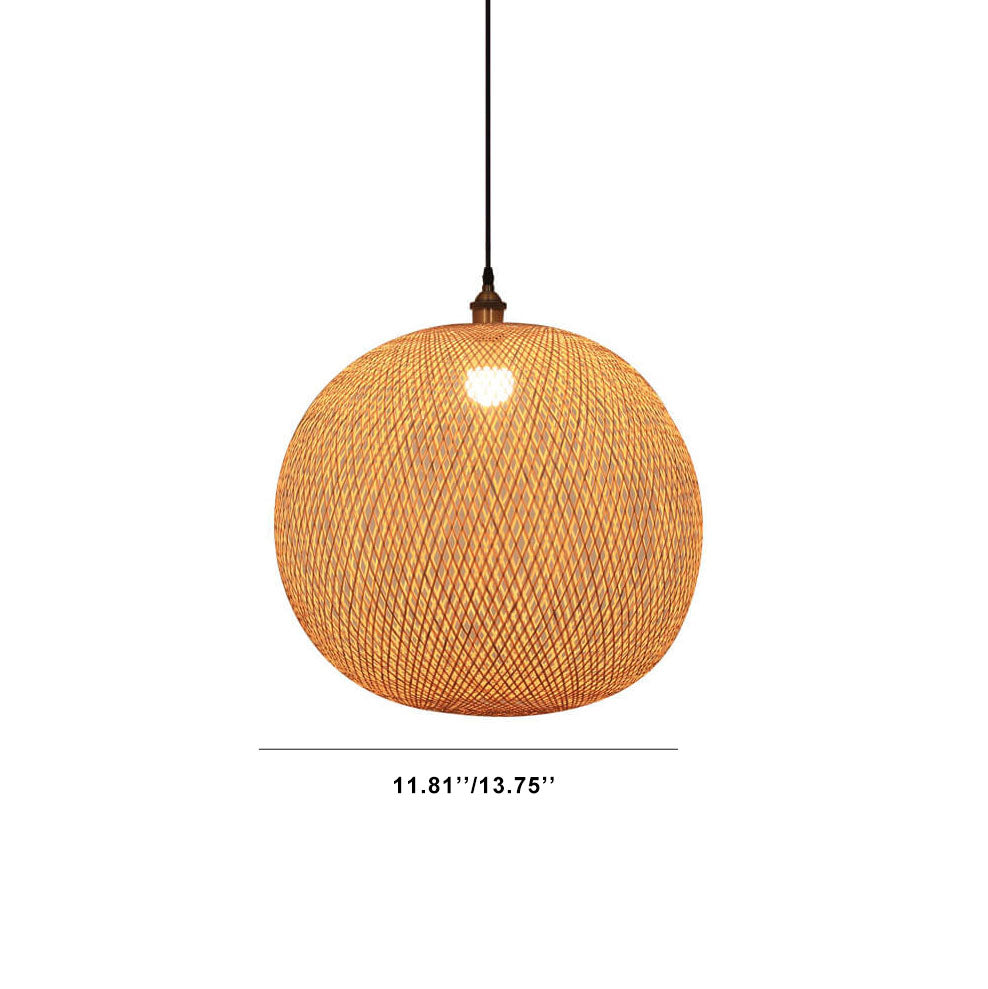 Beige Bamboo Weaving Round Ball Pendant Light - 1-Light Japanese Design