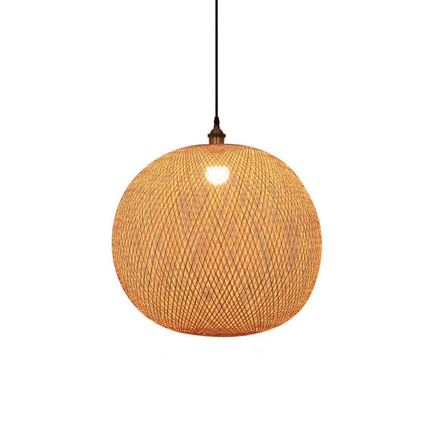 Beige Bamboo Weaving Round Ball Pendant Light - 1-Light Japanese Design