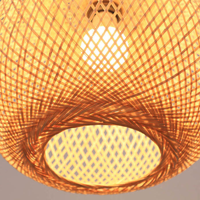 Beige Bamboo Weaving Round Ball Pendant Light - 1-Light Japanese Design