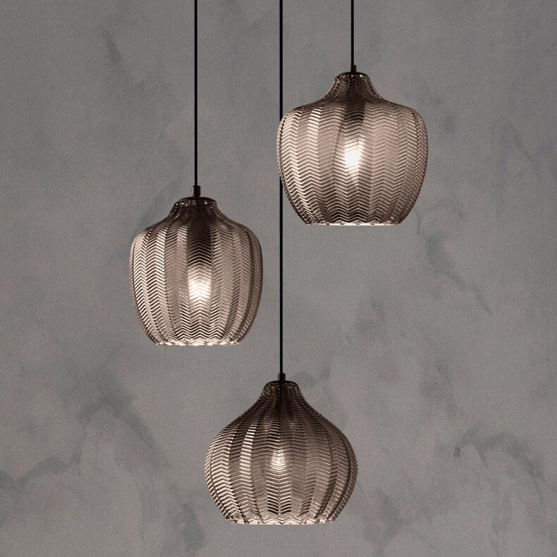 Nordic Wavy Glass 1-Light Barrel Pendant with Textured Finish
