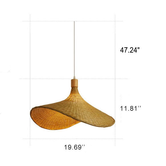 Bamboo Woven Straw Hat Pendant Light with Single Bulb