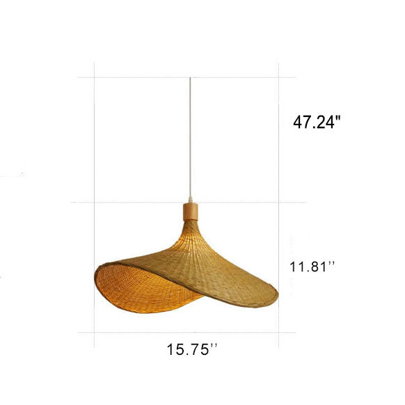 Bamboo Woven Straw Hat Pendant Light with Single Bulb