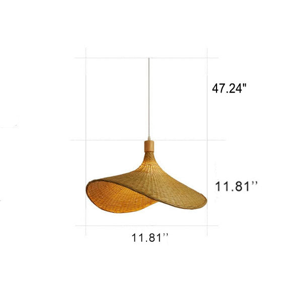 Bamboo Woven Straw Hat Pendant Light with Single Bulb