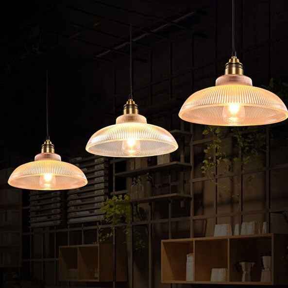 Retro Striped Glass Pendant Light with 1-Lamp Design