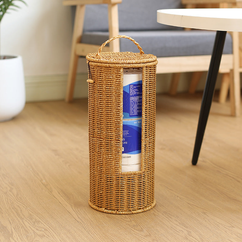 Toilet Paper Holder Stand Freestanding Braided Rope Rustic Woven Design