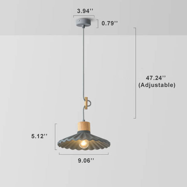 Modern Wood and Cement Scalloped Pendant Light | 1-Light