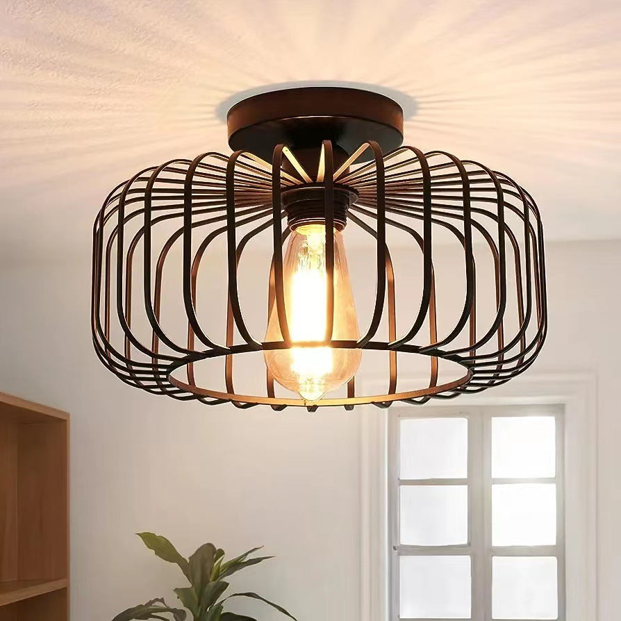 Nerassa - Modern Industrial Birdcage Ceiling Lamp Black