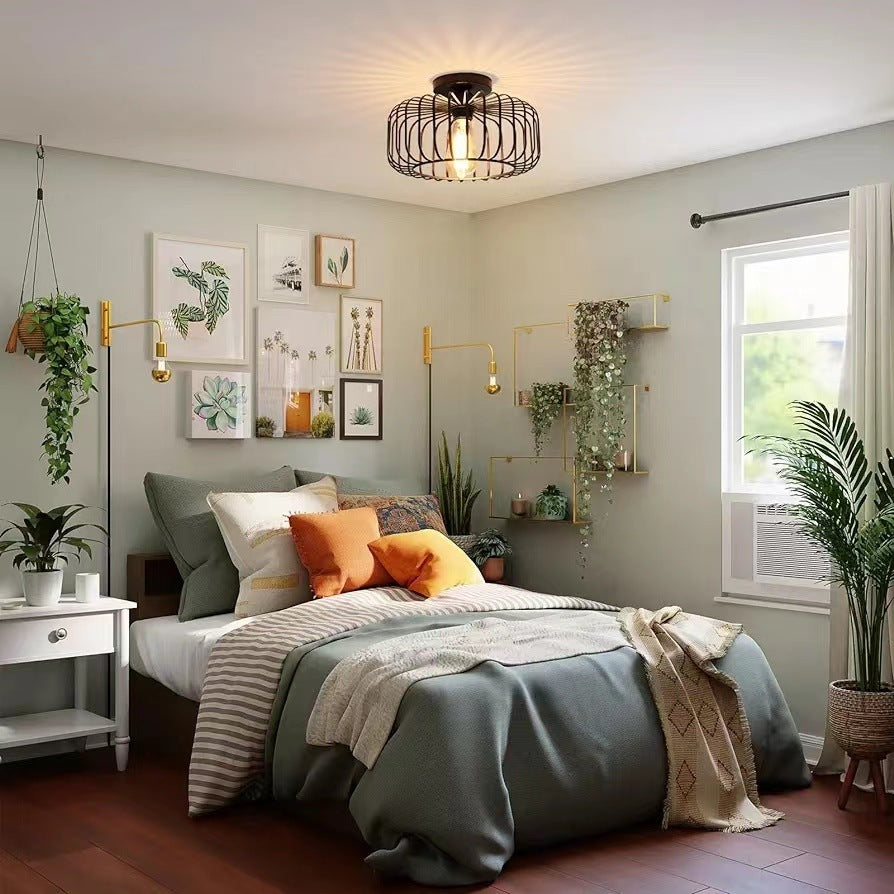 Nerassa - Modern Industrial Birdcage Ceiling Lamp Black