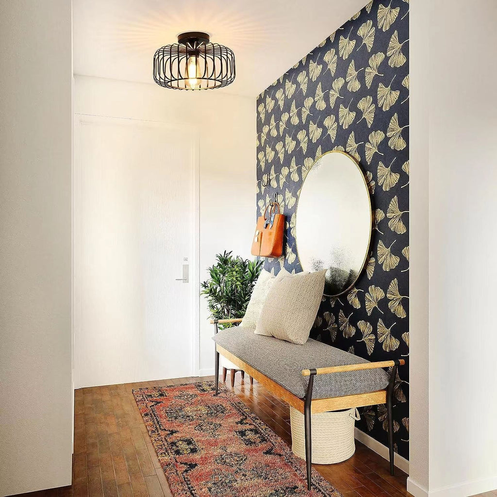 Nerassa - Modern Industrial Birdcage Ceiling Lamp Black