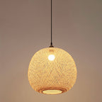 Beige Bamboo Weaving Round Ball Pendant Light - 1-Light Japanese Design