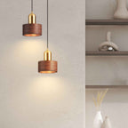 Bamboo Cylinder Pendant Light | Walnut & Brass, Adjustable Height