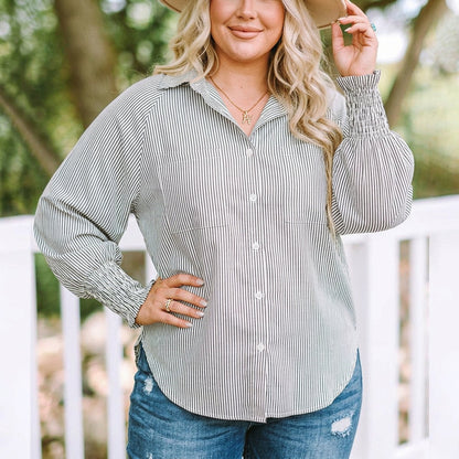 Comfortable Blouse for Women Striped Oversized Long-Sleeve