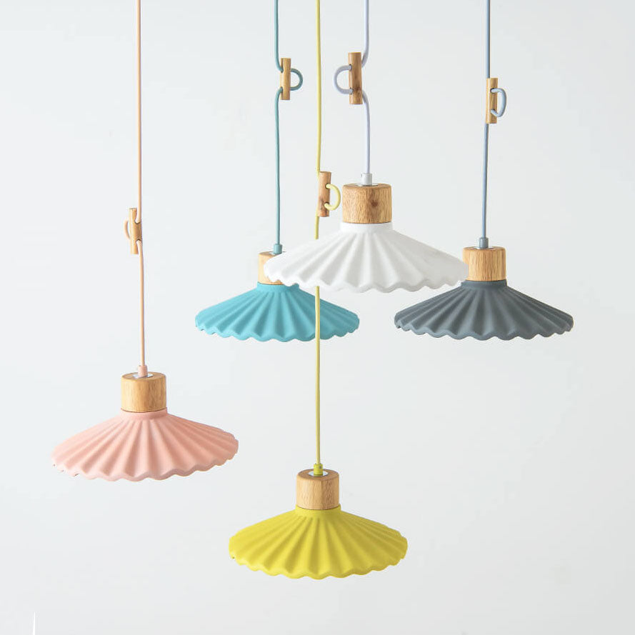 Modern Wood and Cement Scalloped Pendant Light | 1-Light