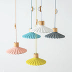 Modern Wood and Cement Scalloped Pendant Light | 1-Light
