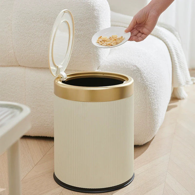 Trash Can Press Top Plastic Oval Double Barrel Odor Sealing Lid