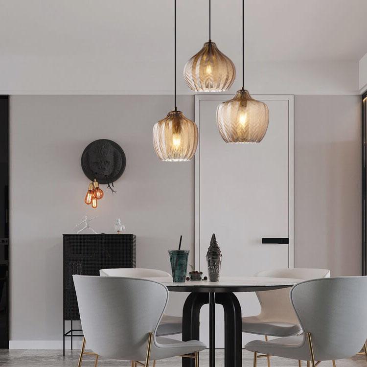 Nordic Wavy Glass 1-Light Barrel Pendant with Textured Finish