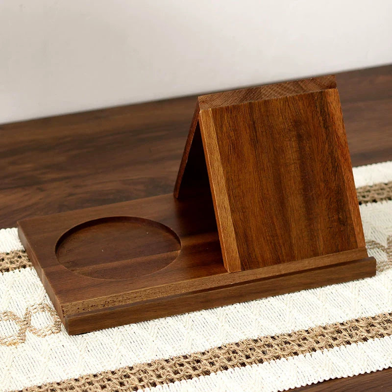 Desktop Book Stand Solid Pine Wood Adjustable Angle with Drink Holder
