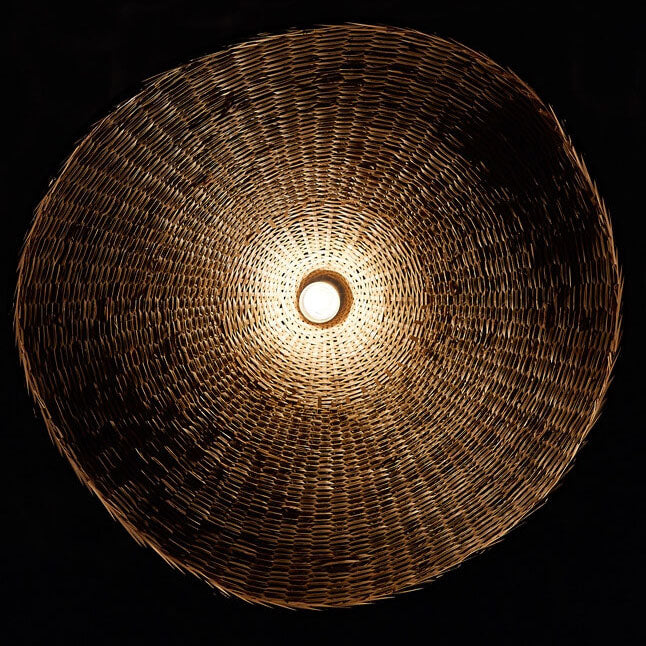 Bamboo Woven Straw Hat Pendant Light with Single Bulb