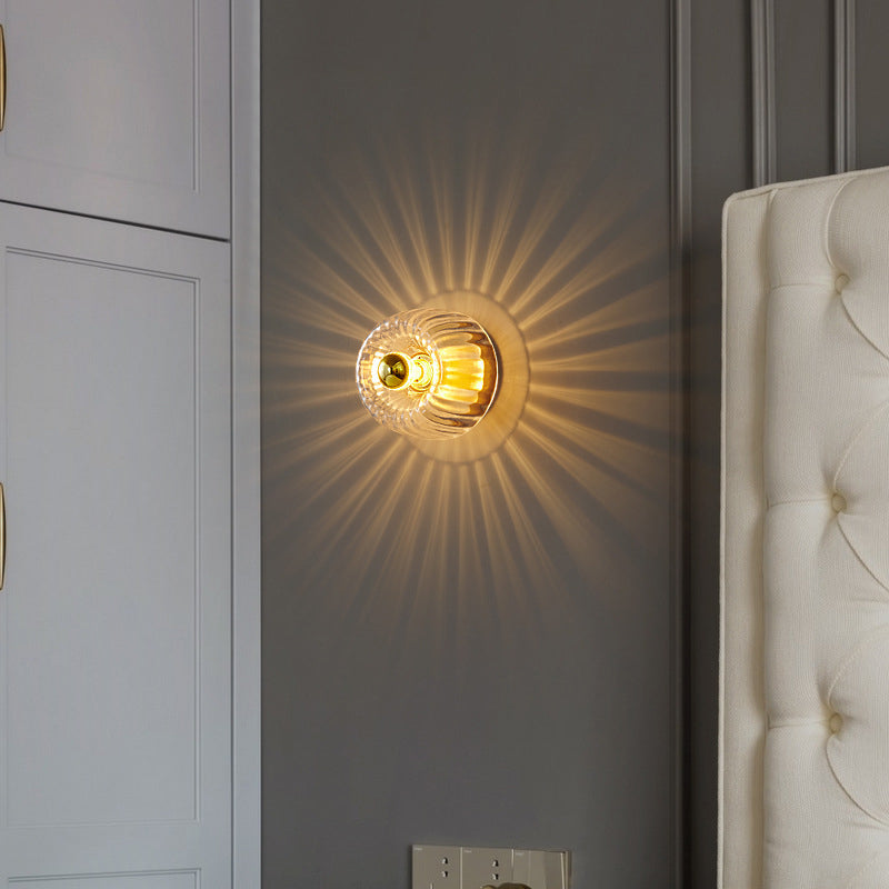 Contemporary Dual-Purpose 1-Light Flush Mount with Glass Sun Design and Full Copper Finish