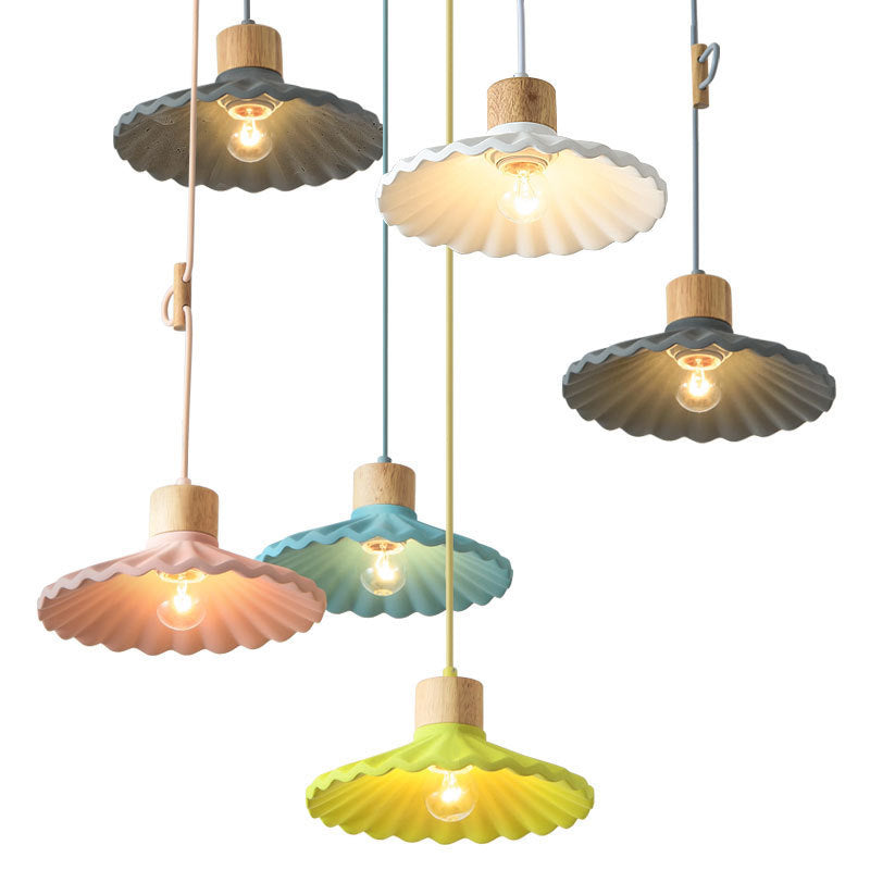Contemporary Macaron Cement Scalloped 1-Light Pendant Lamp for Living Room
