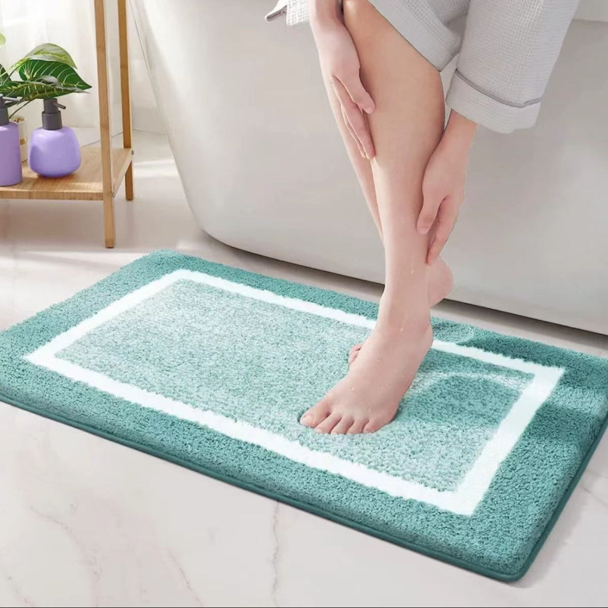 Bath Mat Microfiber Stripe Pattern TPR Backing Indoor Bathroom Floor Mat