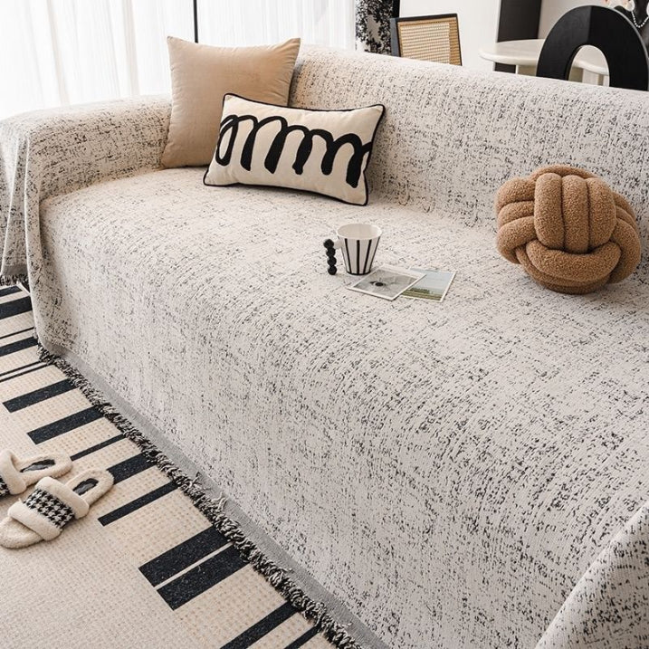 ChenilleEleganz: Sofa Cover in Jacquard Design with Speckled Texture & Breathable Comfort – for Sofa & Living Room