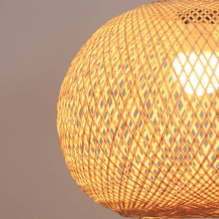 Beige Bamboo Weaving Round Ball Pendant Light - 1-Light Japanese Design