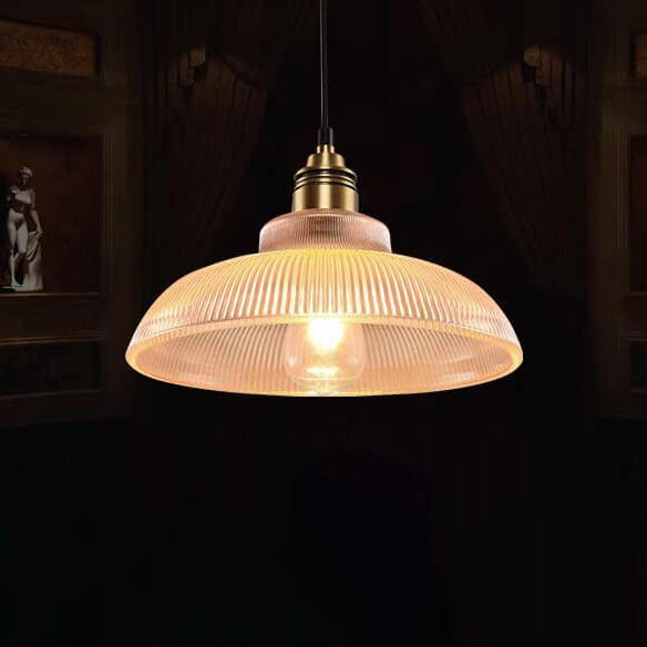 Retro Striped Glass Pendant Light with 1-Lamp Design