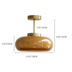 Retro Brass and Yellow Glass 1-Light Semi-Flush Mount Ceiling Fixture