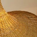 Bamboo Woven Straw Hat Pendant Light with Single Bulb