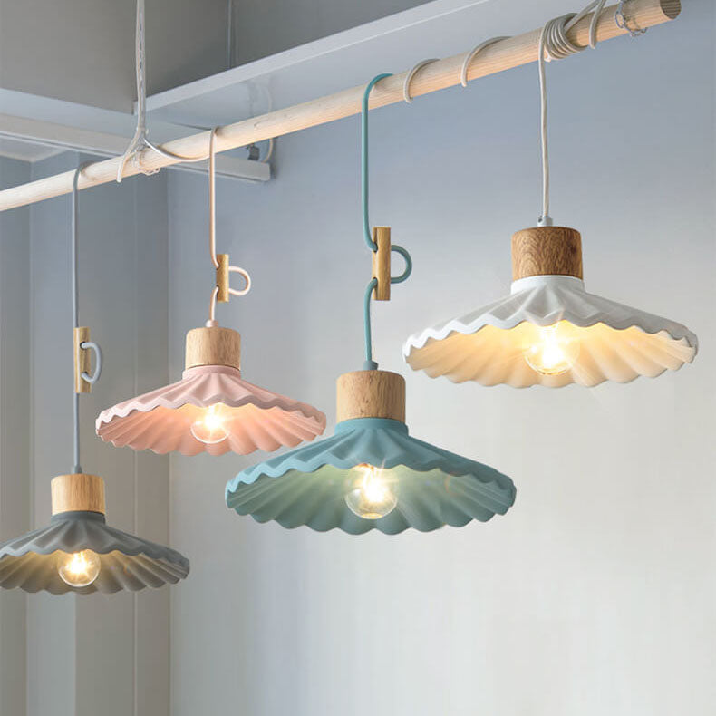 Contemporary Macaron Cement Scalloped 1-Light Pendant Lamp for Living Room